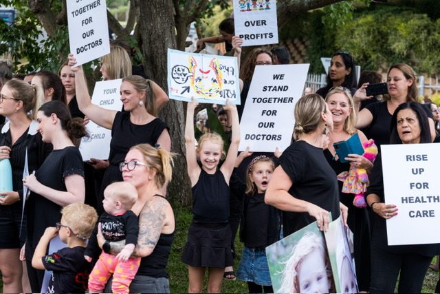 Families protesting outside Netcare Alberlito
