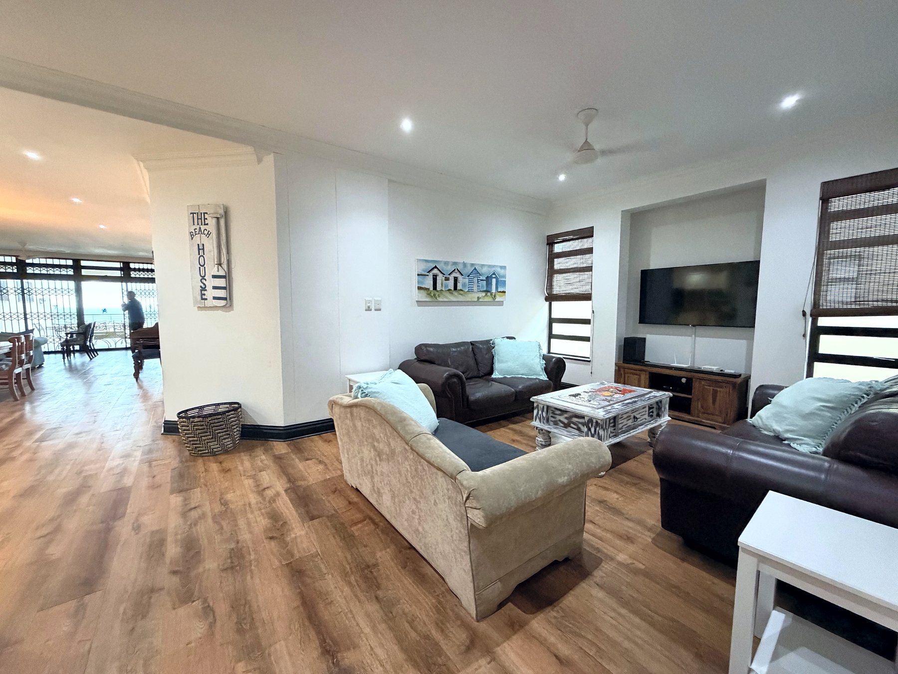 Second lounge with television and leather sofas